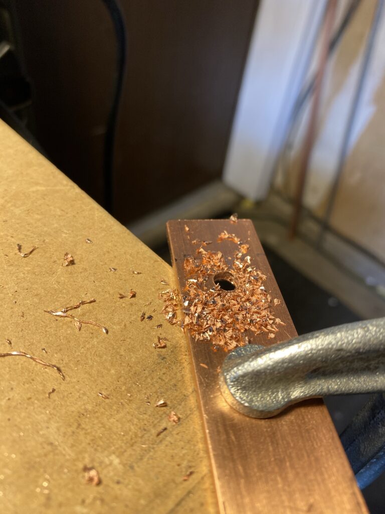 copper shards after drilling