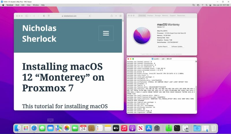 MacOS Monterey running in a Proxmox virtual machine for Xcode