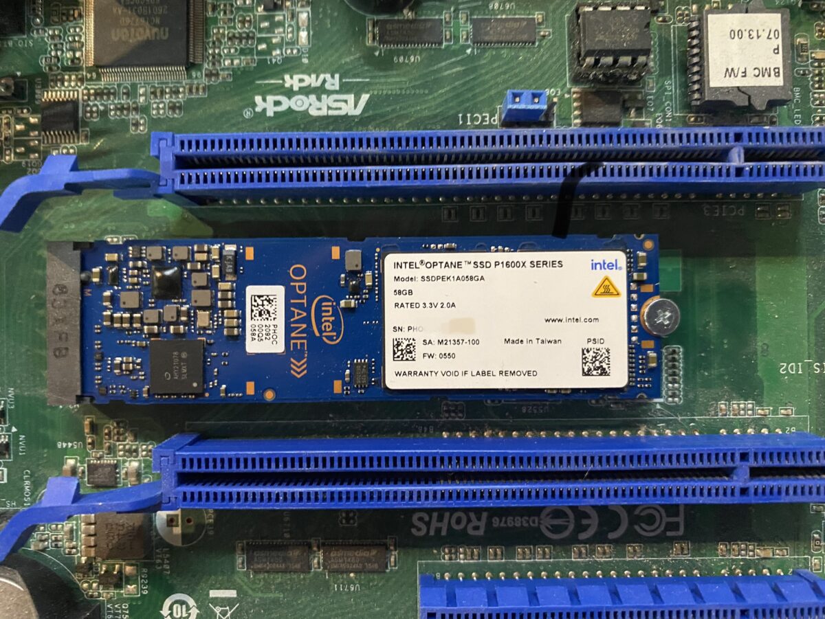 Intel Optane DC P1600X installed in a M.2 slot for zfs slog/zil benchmarks