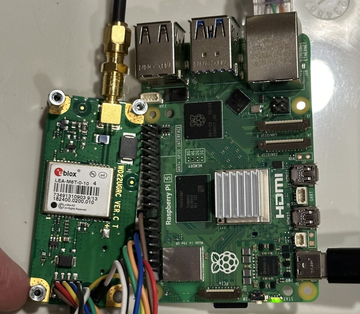 ublox LEA-M8T sending PPS signals to Raspberry Pi 5 for extremely precise NTP GPS PPS timing